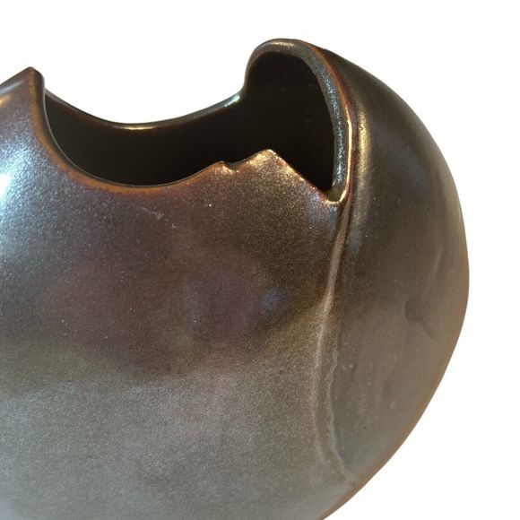 Vintage Carol Nevitt Style Black / Gray and Red Iridescent Stoneware Vase - Picture 7 of 8